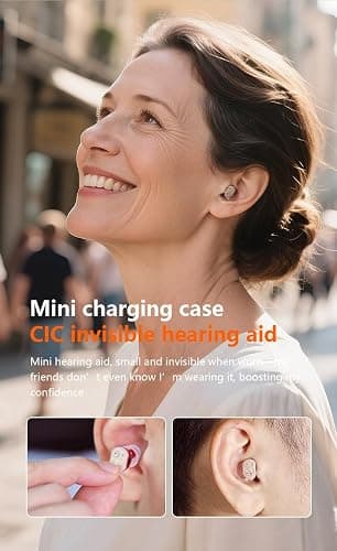 Hearing Aid for Elderly - Wireless Charging, Noise Cancelling Invisible Hearing Aids, Hi-Fi Sound, Double-Layer Earbuds Comfortable Wear, Easy to Use Portable Hearing Amplifier
