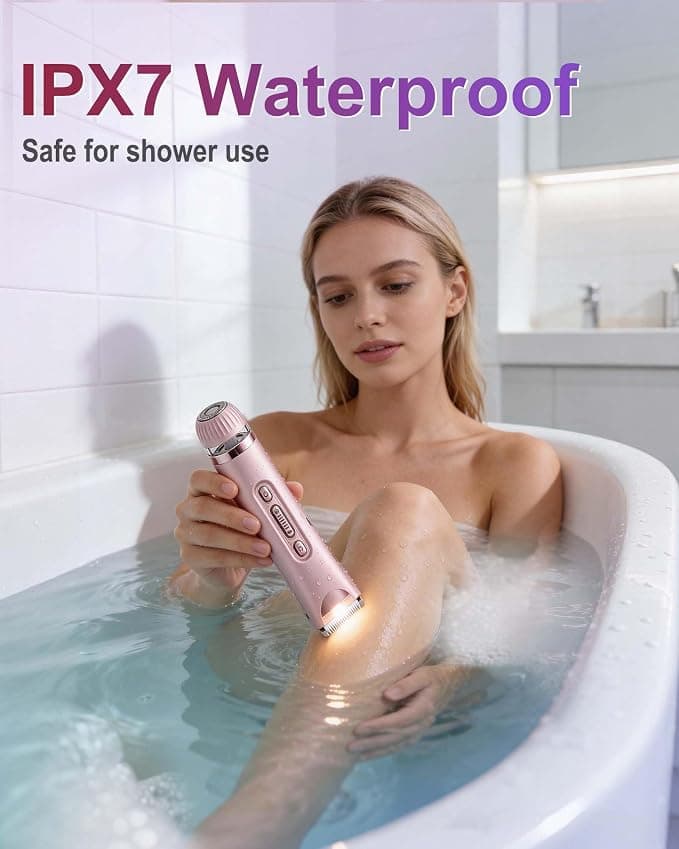 Bikini Trimmer for Women- IPX7 Waterproof Electric Shaver, Painless & Flawless LED Light Electric Razors for Women for for Face, Bikini, Body, Leg, USB Rechargeable Facial Hair Removal Pink