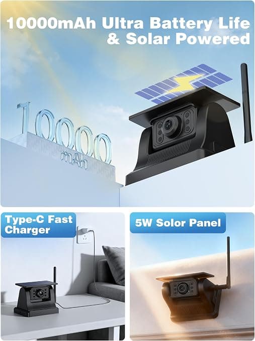 Magnetic Solar Wireless Backup Camera with 5'' 1080P Video Monitor | 28hours Rechargeable Battery, IR Night Vision, IP69, DIY Reserve Guideline, Suitable for Trucks, RV, small Trailer & Pickup