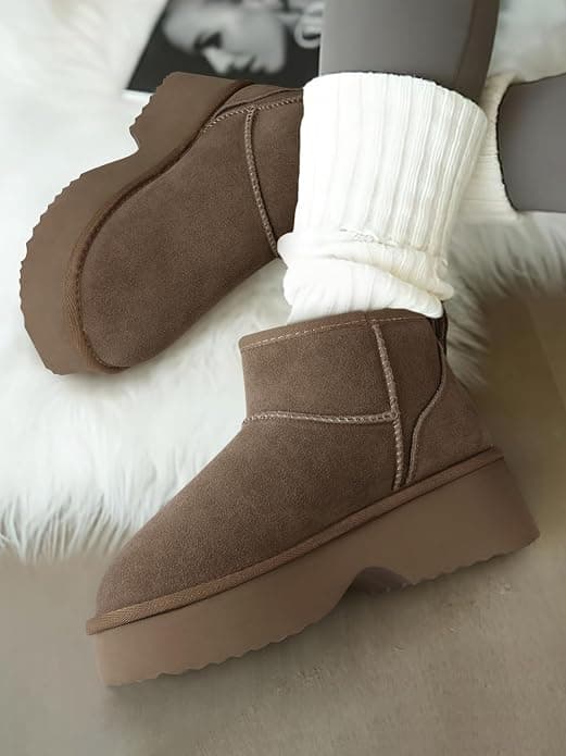 TEMOFON Snow Boots for Women Platform Winter Ankle Booties Suede Waterproof Mini Warm Fur Comfortable Outdoor Shoes 2025