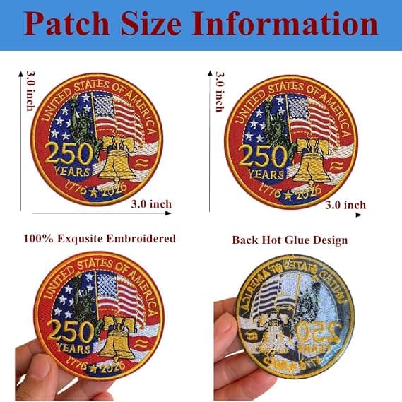2 Pcs Liberty Bell/Statue Badge, Compatible with 250 Years America 250th Anniversary Embroidered Iron On Sew On Patches