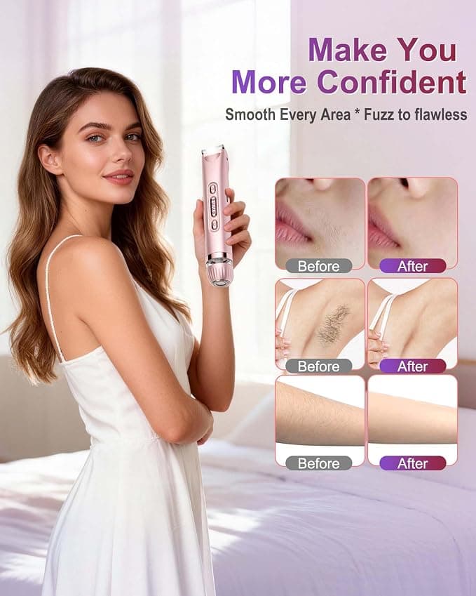 Bikini Trimmer for Women- IPX7 Waterproof Electric Shaver, Painless & Flawless LED Light Electric Razors for Women for for Face, Bikini, Body, Leg, USB Rechargeable Facial Hair Removal Pink