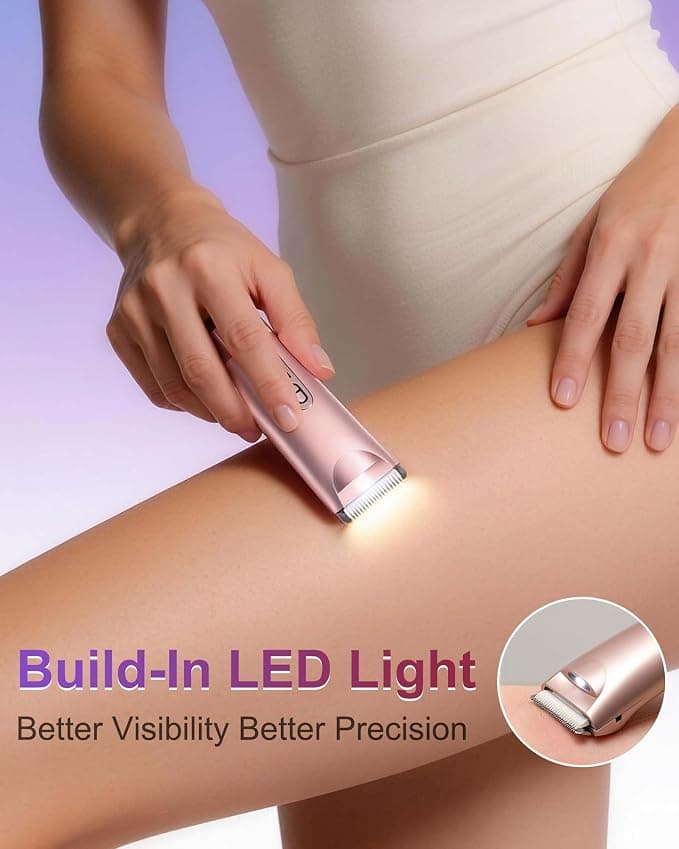 Bikini Trimmer for Women- IPX7 Waterproof Electric Shaver, Painless & Flawless LED Light Electric Razors for Women for for Face, Bikini, Body, Leg, USB Rechargeable Facial Hair Removal Pink