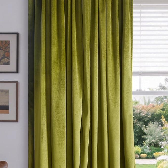 Roslynwood Olive Green Velvet Curtain 84 inch Long - Curtains Block Light Thermal Insulated Rod Pocket Window Drapes Set for Bedroom/Living Room, Olive Green, W52 x L84 inch, 2 Panels