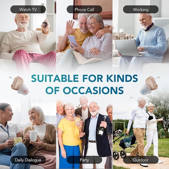 OTC Hearing Aids Rechargeable for Seniors, Hearing Aid Amplifiers Devices with Noise Cancelling, Howling Suppression for Seniors and Adults mild to moderate hearing loss, Auto On/Off, Pair