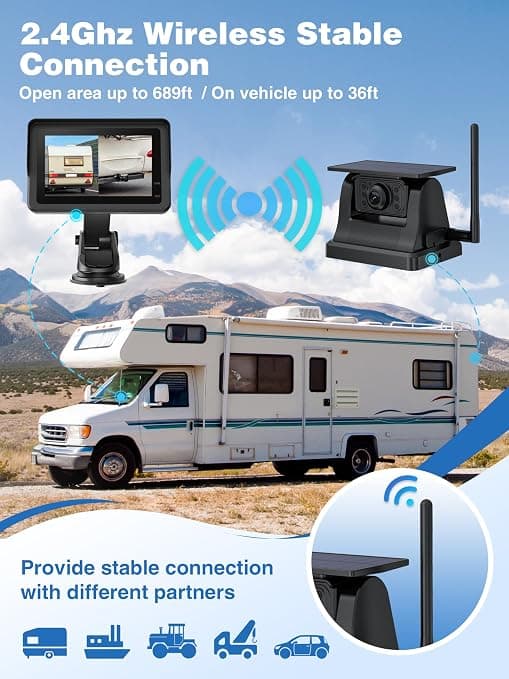 Magnetic Solar Wireless Backup Camera with 5'' 1080P Video Monitor | 28hours Rechargeable Battery, IR Night Vision, IP69, DIY Reserve Guideline, Suitable for Trucks, RV, small Trailer & Pickup