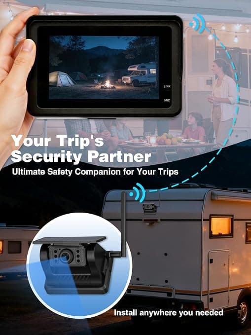 Magnetic Solar Wireless Backup Camera with 5'' 1080P Video Monitor | 28hours Rechargeable Battery, IR Night Vision, IP69, DIY Reserve Guideline, Suitable for Trucks, RV, small Trailer & Pickup