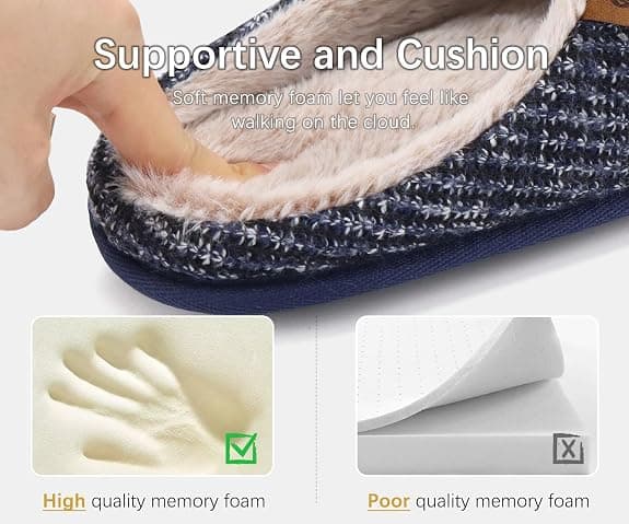 NCAI Men's House Slippers Memory Foam Slip-On Warm Cozy Scuff Home Bedroom Shoes with Indoor/Outdoor Rubber Soles US Size