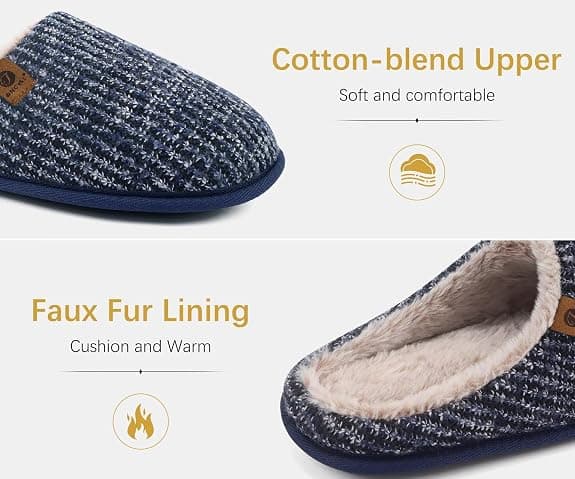 NCAI Men's House Slippers Memory Foam Slip-On Warm Cozy Scuff Home Bedroom Shoes with Indoor/Outdoor Rubber Soles US Size