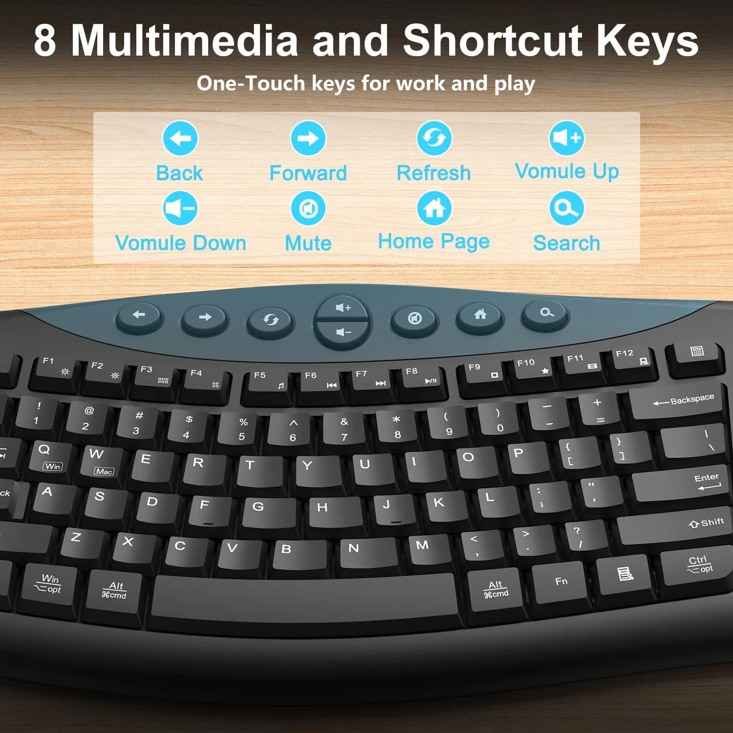 Wireless Keyboard and Mouse Combo, 2.4G Full Size Quiet Ergonomic Black