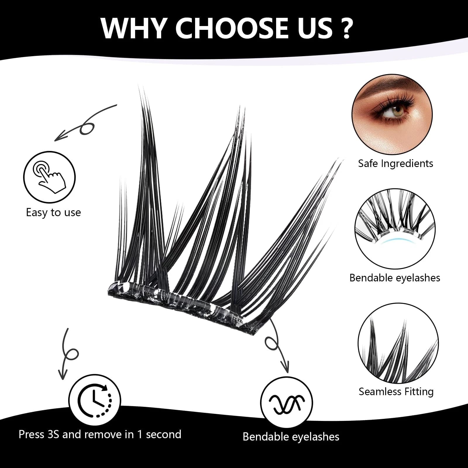 Glue-Free Wispy Lash Clusters Kit, 40 Pcs Individual Eyelash Black