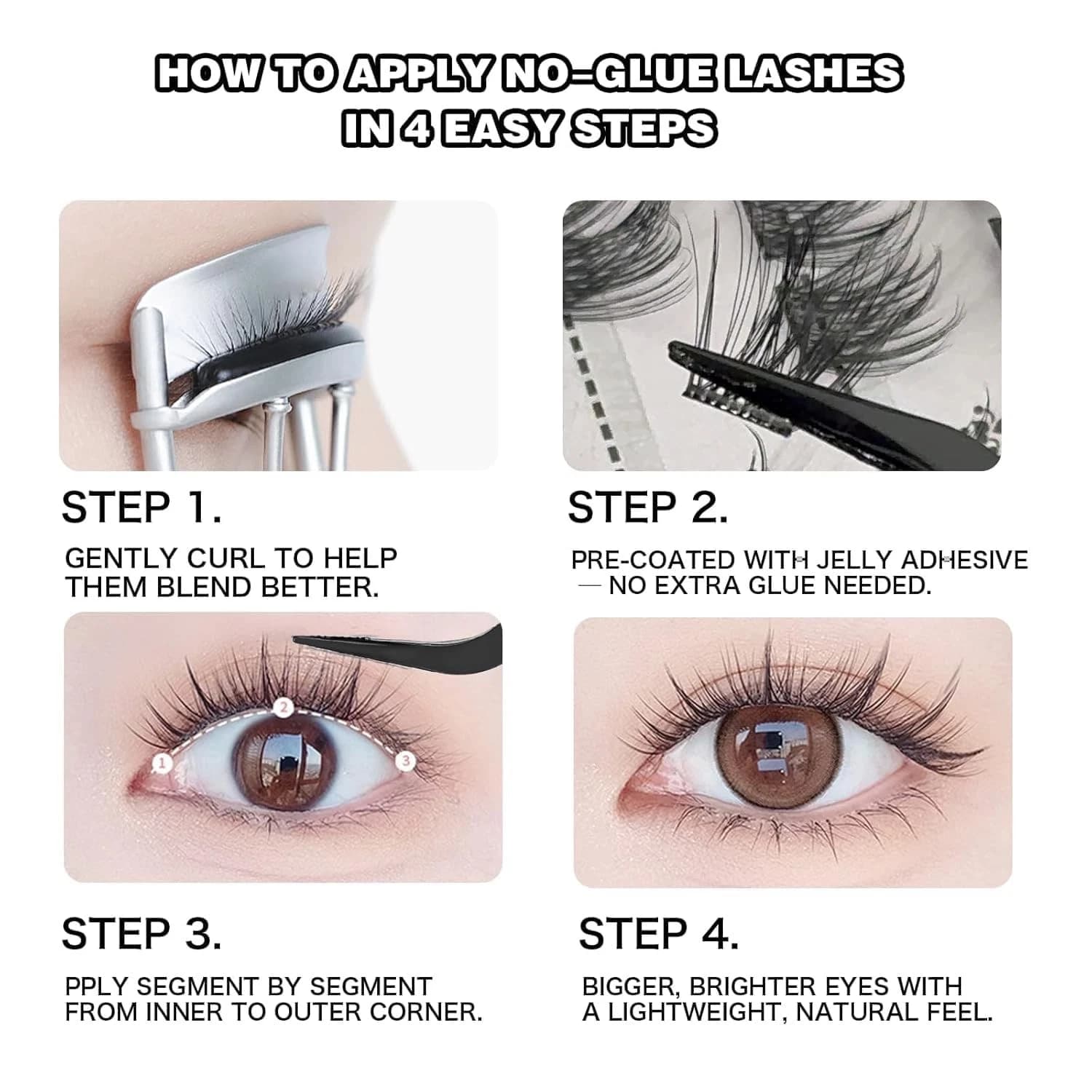 Glue-Free Wispy Lash Clusters Kit, 40 Pcs Individual Eyelash Black