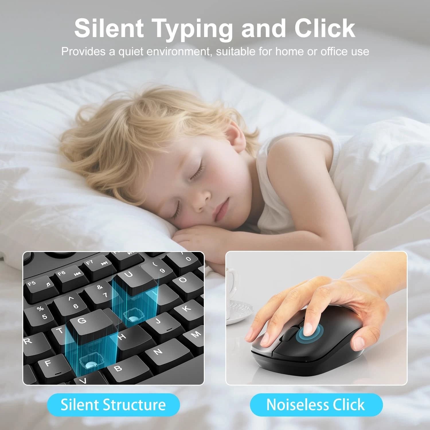 Wireless Keyboard and Mouse Combo, 2.4G Full Size Quiet Ergonomic Black