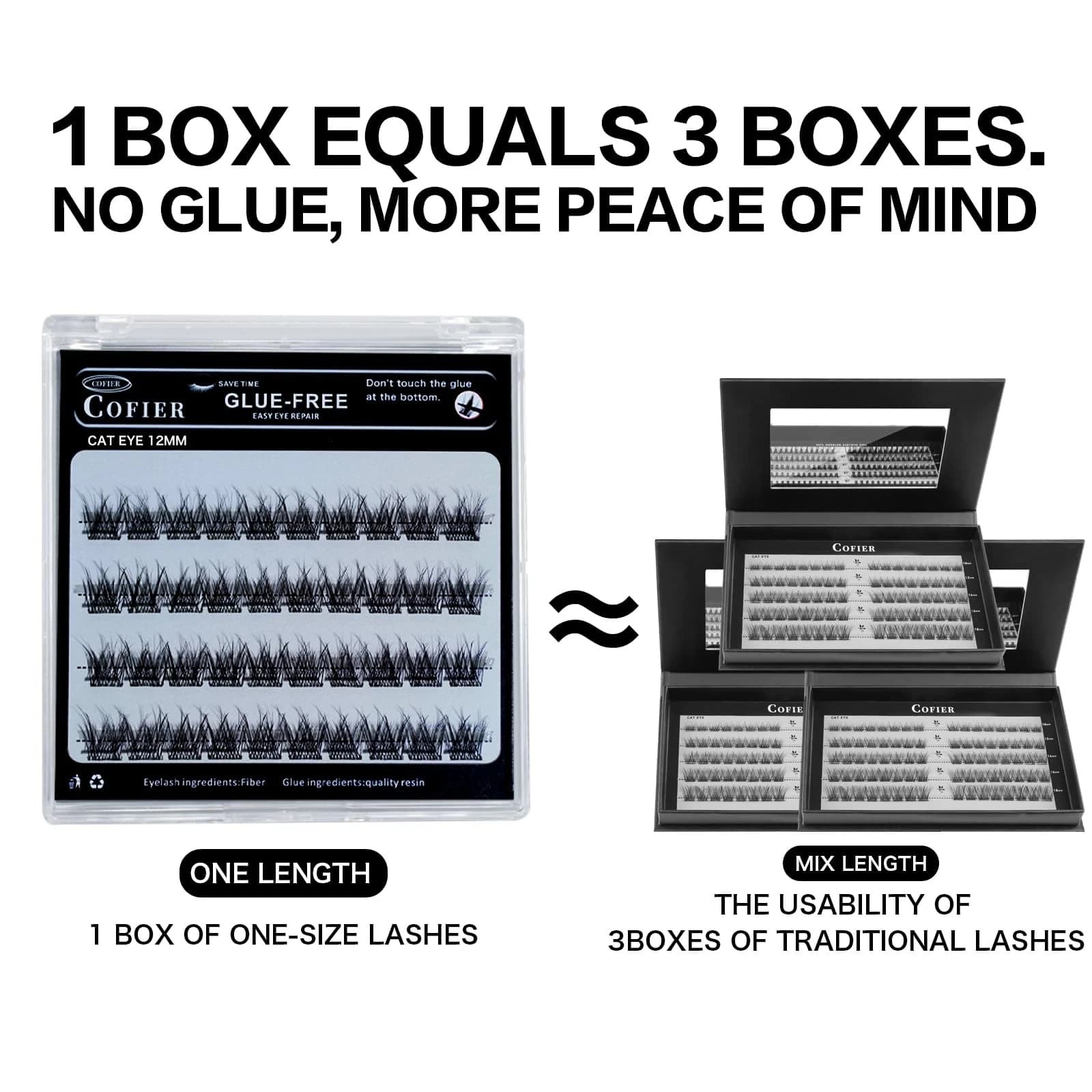 Glue-Free Wispy Lash Clusters Kit, 40 Pcs Individual Eyelash Black